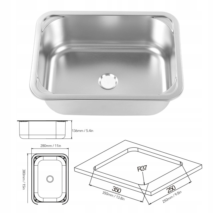 ZLEWOZMYWAK ZLEW VERS CAMPING-CAR REMORQUES 345*245*136MM ACCESSOIRES KUCHNIA LAZIE