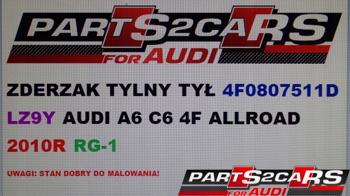 AUDI A6 C6 4F ALLROAD PARE-CHOCS ARRIÈRE ARRIÈRE SOUS PDC