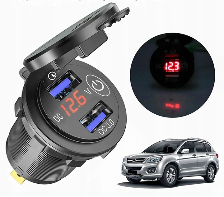 KROVIKLIS AUTOMOBILINĖ 2XUSB QC3.0 VOLMETRAS DOTYK nuotrauka 2