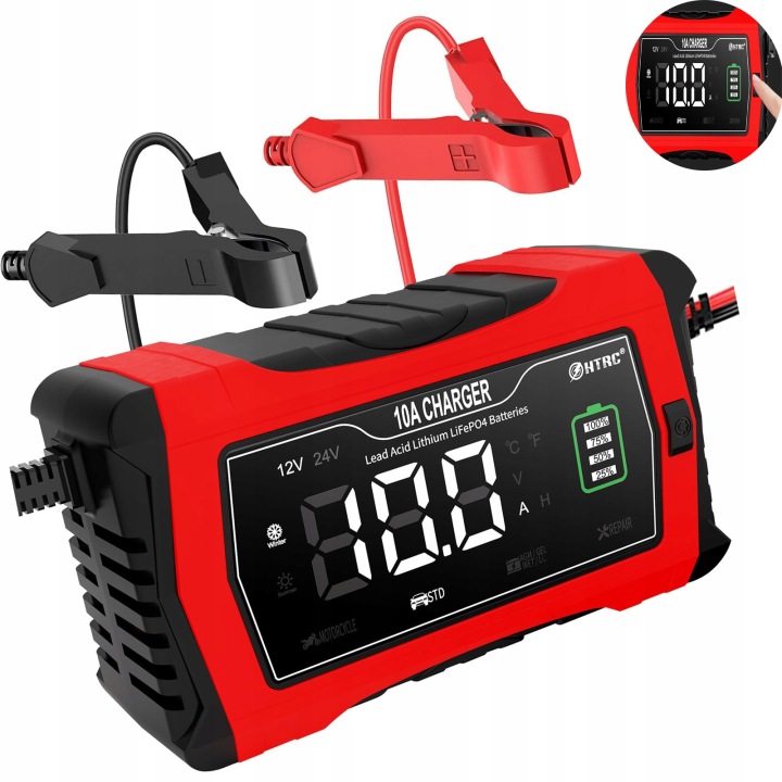 10A INTELLIGENT CHARGEUR CHARGEUR AUTO BATTERIE LIFEPO4 LCD 24V 12V