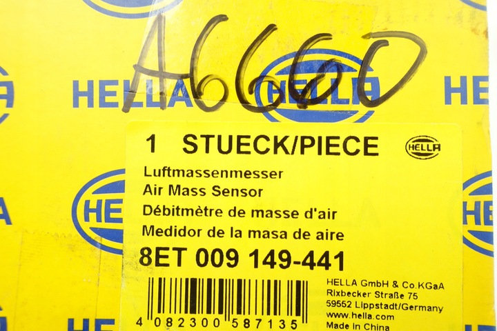 SENSOR PESO POW. AUDI A3 2.0TDI 03- HELLA 8ET 009 149-441 FLUJÓMETRO 