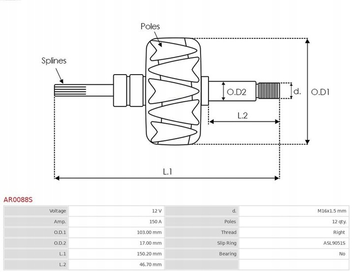 ROTOR ALTERNADOR AR0088S AS-PL 