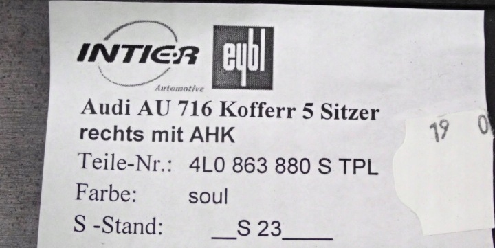 4L0863880S TPL COLLECTEUR COUVERCLES DE COFFRE DROIT AUDI Q7 4L