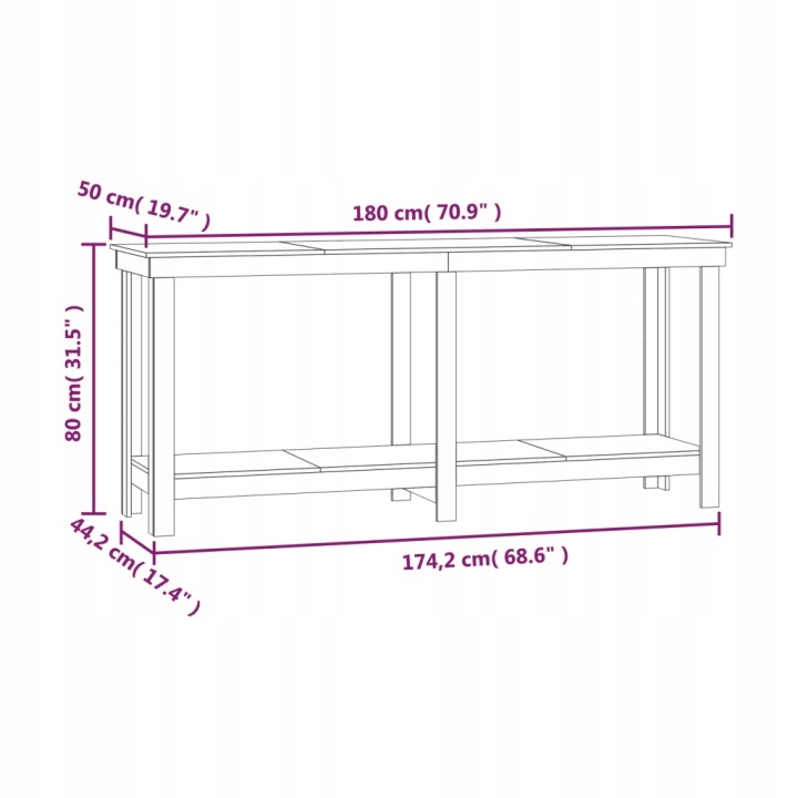 STOL OUVRIER GRIS 180X50X80 CM, LITE BOIS AVEC