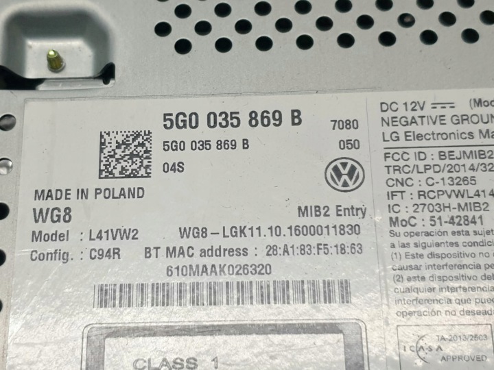 RADIO D'USINE ORIGINAL VW TIGUAN II 5NA 5G0035869B