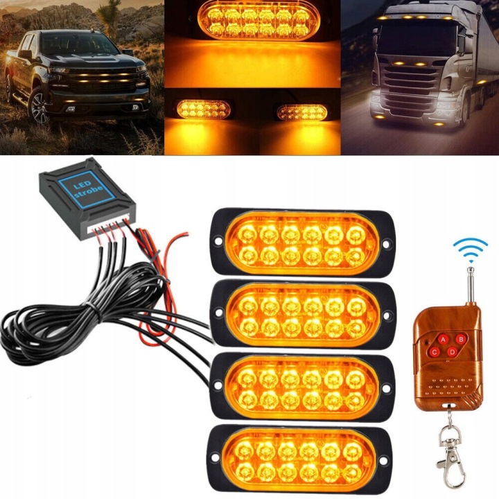 4 PIÈCES PHARE AVERTISSEMENT STROBOSCOPE 4X12 LED MIGANIE AIDE ROUTIÈRE REMORQUE