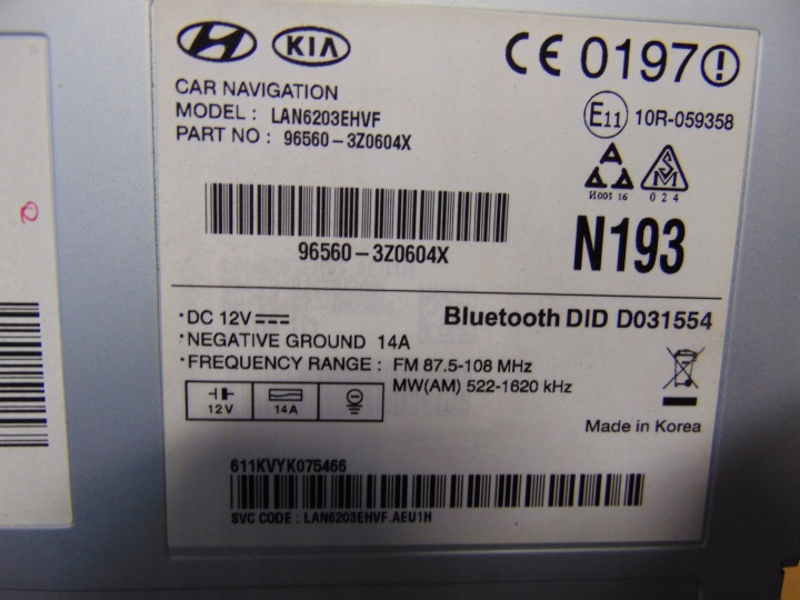 RADIO D'USINE NAVI HYUNDAI I40 LIFT EUROPE 96560-3Z0604X