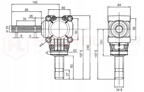 STEERING RACK ANGULAR ROZSIEWACZA NAWOZOW ALU-ECO 1:1 WOM: 93MM HYDROLIDER 