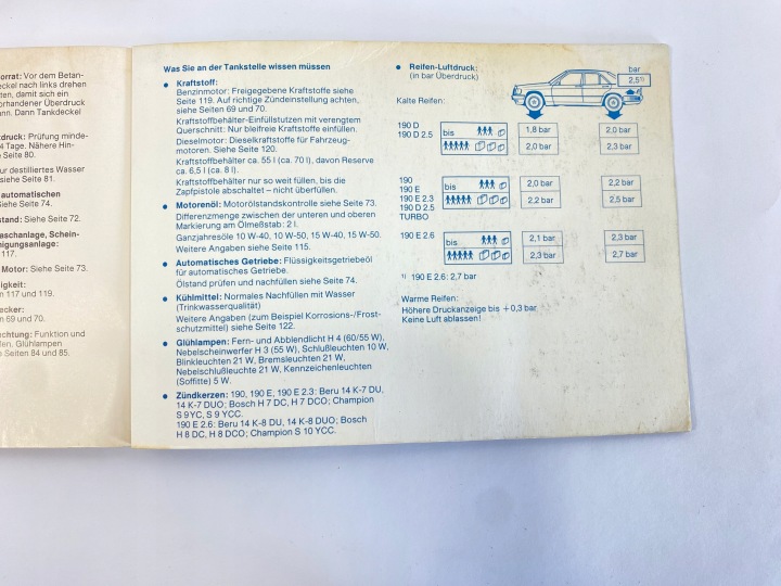 ORIGINALE INSTRUCTION SERVICE CARTE SERWISOW MERCEDES W201 190 2015841697