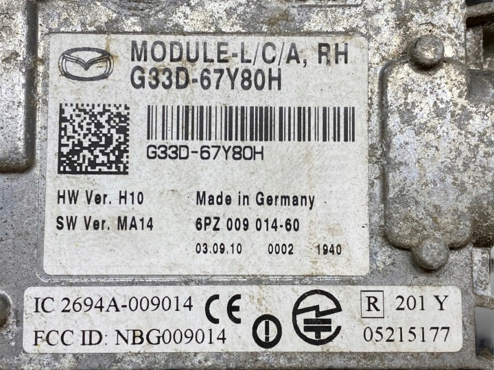 MAZDA CX-7 2010 MODULE MORT ZONES G33D67Y80H