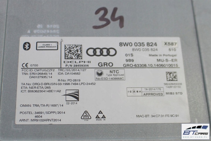 AUDI A4 LECTEUR DE CARTE MMI CARTES SD 8W0035824 8W0 035 824 MULTIMÉDIA 8W 8W0035824