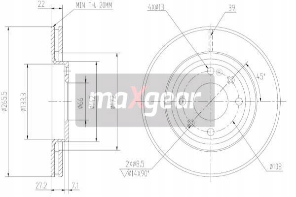 MAXGEAR DISCO DE FRENADO TOYOTA T. AURIS 06- INGLESA 