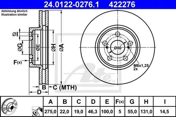 ATE 24.0122-0276.1 DISQUE DE FREIN AVANT photo 2 - milautoparts-fr.ukrlive.com