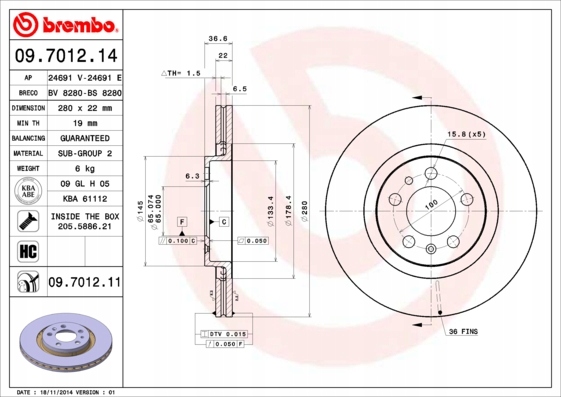 DISCOS ZAPATAS PARTE DELANTERA BREMBO VW NUEVO BEETLE DESCAPOTABLE 