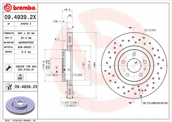 DISCOS ZAPATAS PARTE DELANTERA BREMBO ALFA GTV 