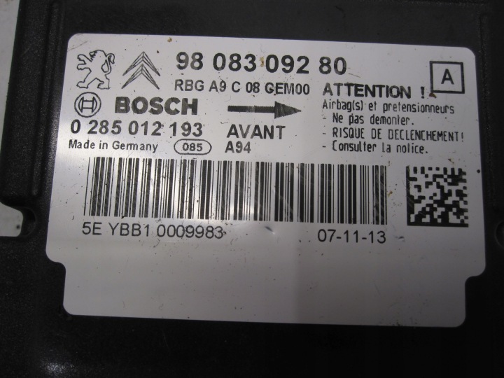 PEUGEOT 2008 I 13R MODULE AIRBAG 9808309280 0285012193