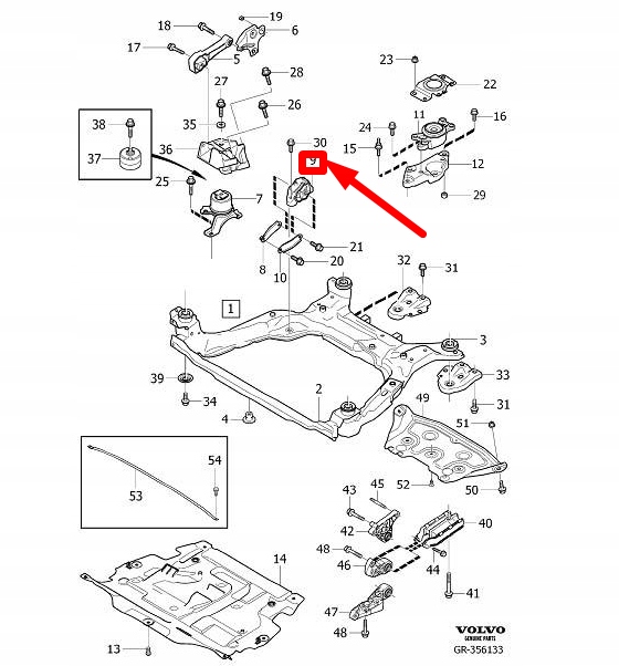 VOLVO XC60 MK1 MANCHON SUPPORTS MOTEUR INFÉRIEURE DROITE 31277312ORYGINALNA