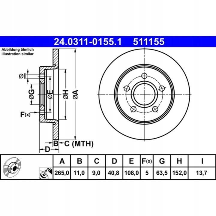 DISCO ATE POWER DISC FORD C-MAX 2.0 TDCI '07-'10 PARTE TRASERA 24.0311-0155.1 