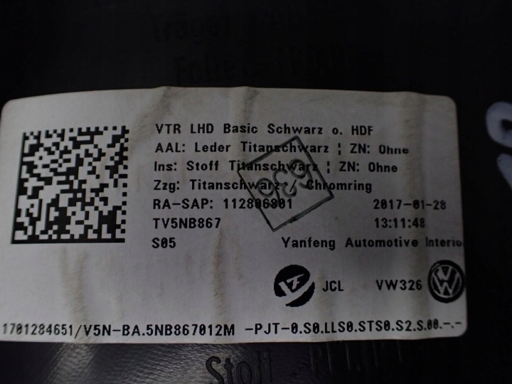 COLLECTEUR GARNITURE PORTES DROIT AVANT EUROPE 5NB867012LL VW TIGUAN II 5NA 19R
