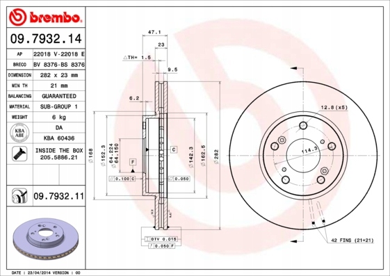 DISQUES FREIN AVANT BREMBO 09.7932.11 09793211