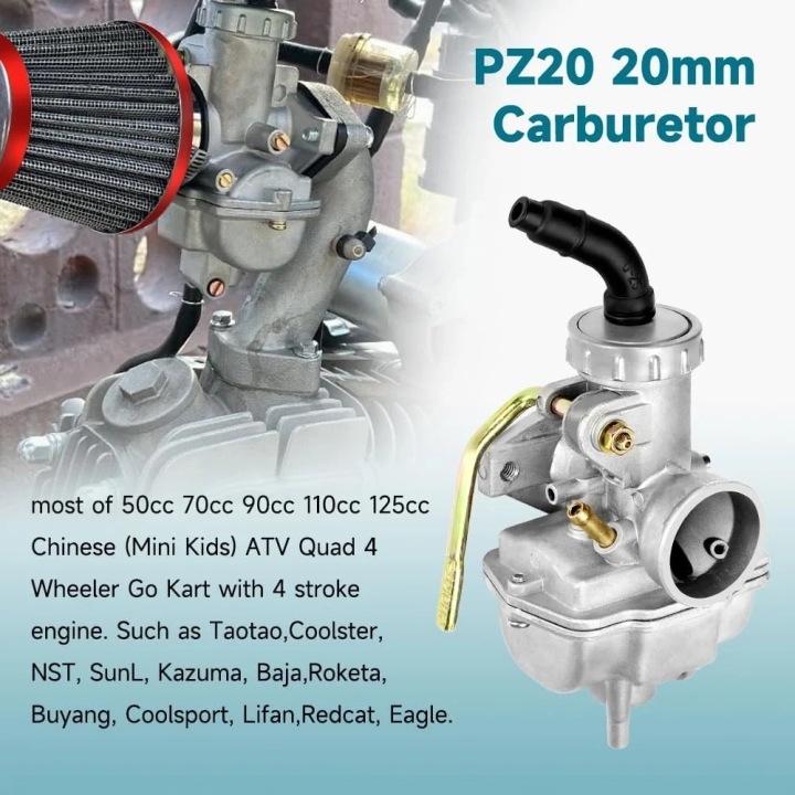 KIT CARBURATEUR PZ20 VERS TAO COOLSTER 125CC 110CC 90CC 70CC 50CC KAZUMA