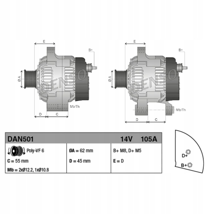 ALTERNATEUR FIAT DOBLO I 1.9 JTD B1.000 DAN501 1012101510