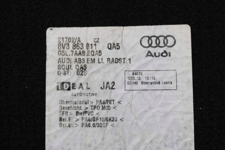 AUDI A3 TAPIS DE SOL ESSUIE-GLACES PLANCHERS 8V1863691 8V3863011 TAPIS QA5 NOIR