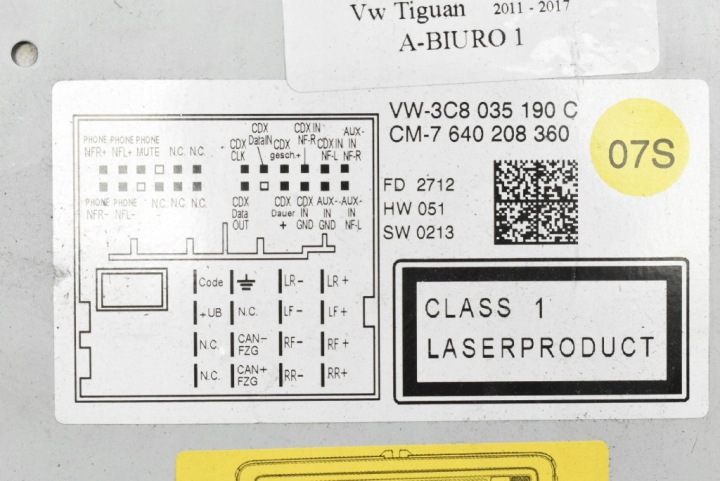 RADIO AUTORADIO CD 3C8035190C VW TIGUAN 1 I 11-17