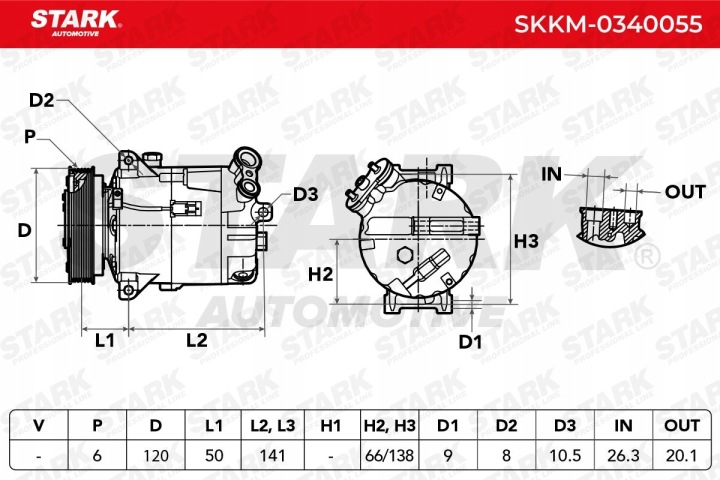 STARK SKKM-0340055 COMPRESSEUR DE CLIMATISATION PAG 46 R134A VERS FIAT CROMA (194)