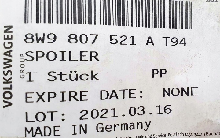 AUDI RS4 B9 SPOILER DIFFUSEUR ARRIÈRE NEUF ORIGINAL OE 8W9807521A