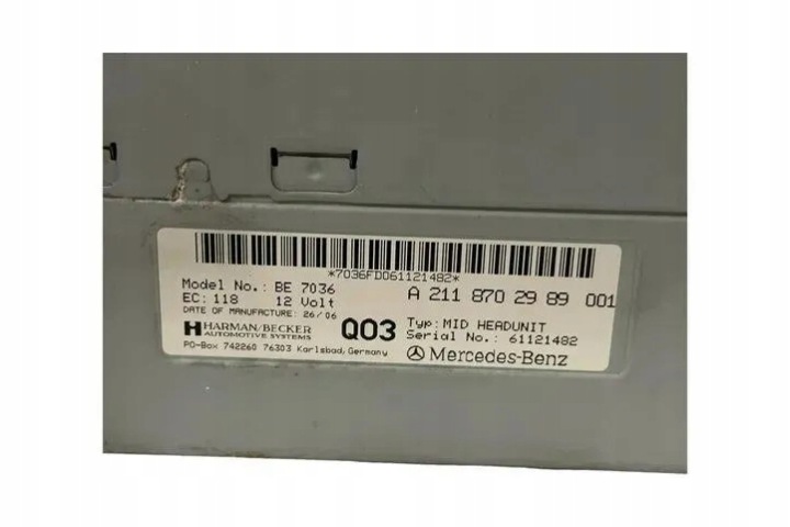RADIO AVEC NAVIGATION MERCEDES-BENZ E (W211) 61121482 2.2L DIESEL 75KW 2007