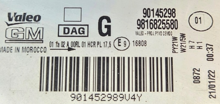 OPEL COMBO E PROJECTEUR GAUCHE PHARE 9816825580 EUROPE P-379 J230