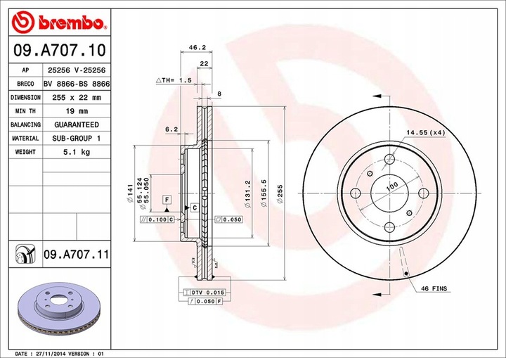 DISCOS DE FRENADO BREMBO 09.A707.11 + REGALO 