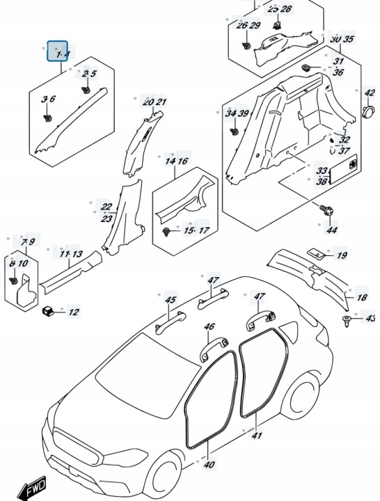 SUZUKI SX4 S-CROSS 18R 1.4T LIFT PROTECTION BRODERIE MONTANTS A DROIT AVANT