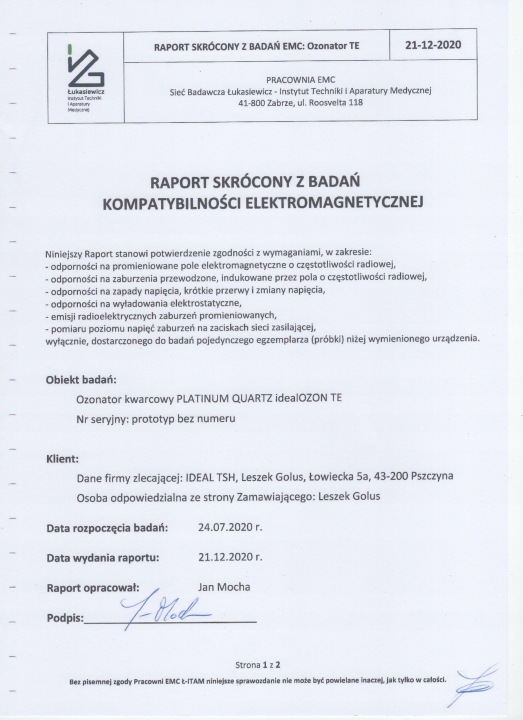 OZONATOR AUTOMOBILE 2-20G RÉGLABLE KWARC POLONAIS