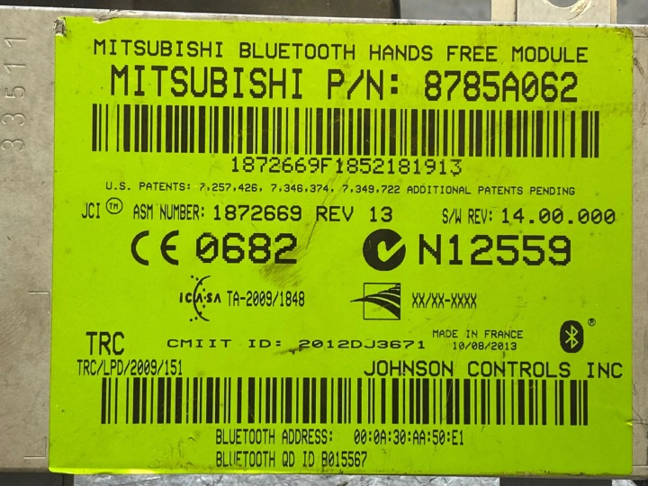 MITSUBISHI PAJERO 2014 MODULE CONTRÔLEUR BLUETOOTH 8785A062