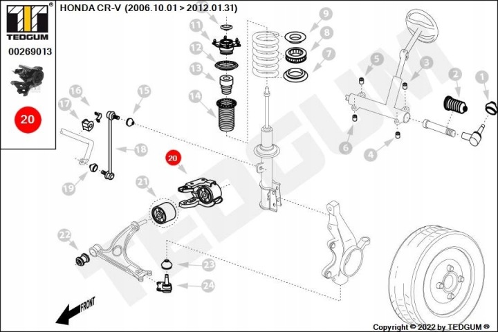 MANCHON WAH. HONDA CR-V 2,0/2,4 07-12 DROITE INFÉRIEURE TEDGUM 00269013