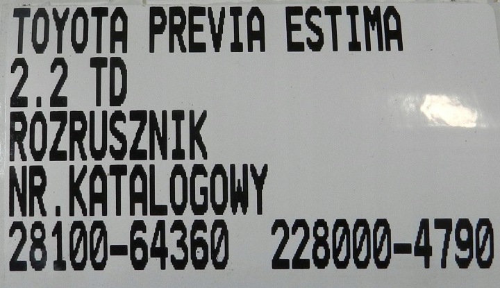DÉMARREUR TOYOTA PREVIA ESTIMA LUCIDA 2.2 TD 2810064360 2280004790
