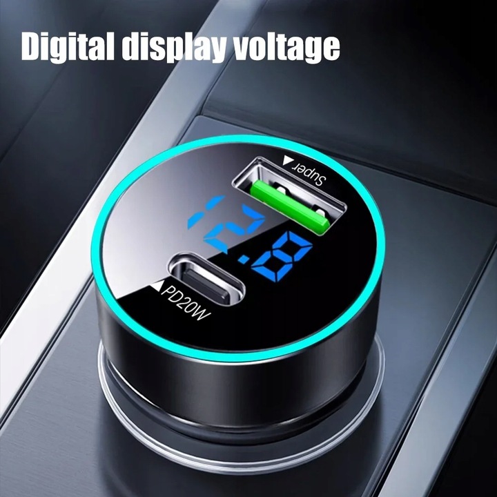 SÚPER CHARGER TYPE C FAST CHARGING DUAL PORT CAR CHARGER CAR PHONE ADAPTADOR 