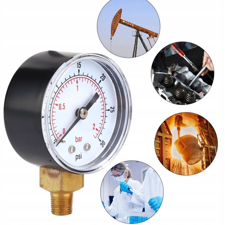 MANOMÈTRE AVEC DISQUE 50 MM RACCORD INFÉRIEUR BSPT POUR AIR EAU 0F