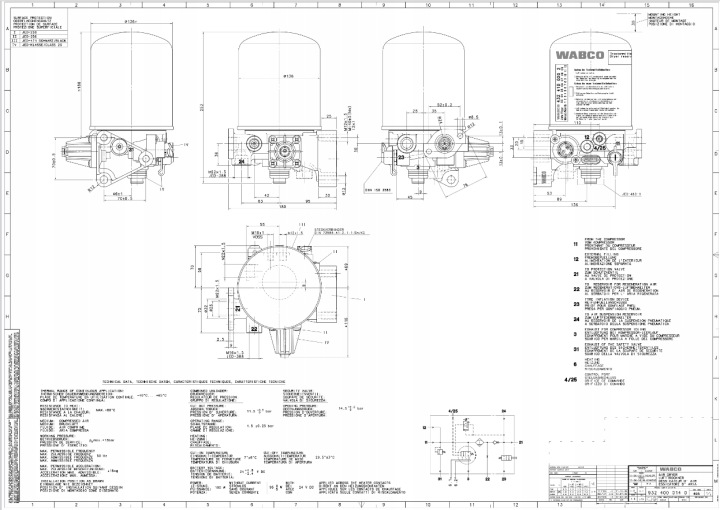 WABCO 9324000140 DÉSHYDRATEUR AIR INSTALLATION ÉLECTRIQUE PNEUMATIQUE