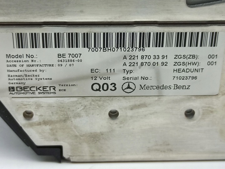 MERCEDES-BENZ AVEC W221 A2218703391 PANNEAU AUTORADIO CD/DVD/GPS