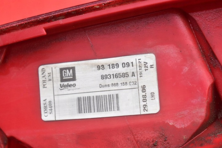PHARE DROITE ARRIÈRE ARRIÈRE 93189091 OPEL CORSA D 3D HAYON 06-11