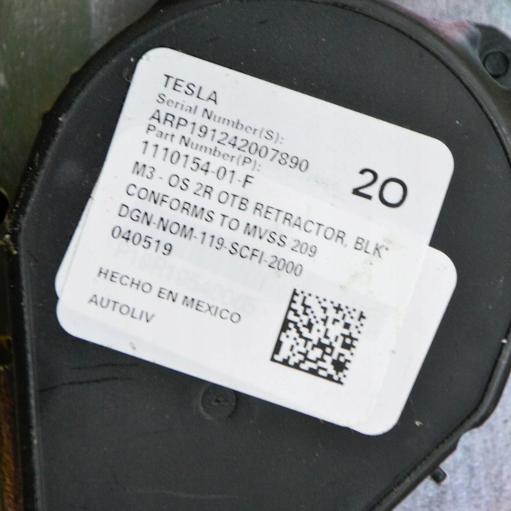 TESLA MODÈLE 3 2018 DROITE CÔTÉ CEINTURE DE SÉCURITÉ SIÈGES ARRIÈRE