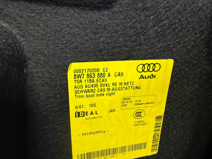 COLLECTEUR COUVERCLES DE COFFRE DROIT AUDI A5 F5 8W CABRIO ORIGINAL 8W7863880A