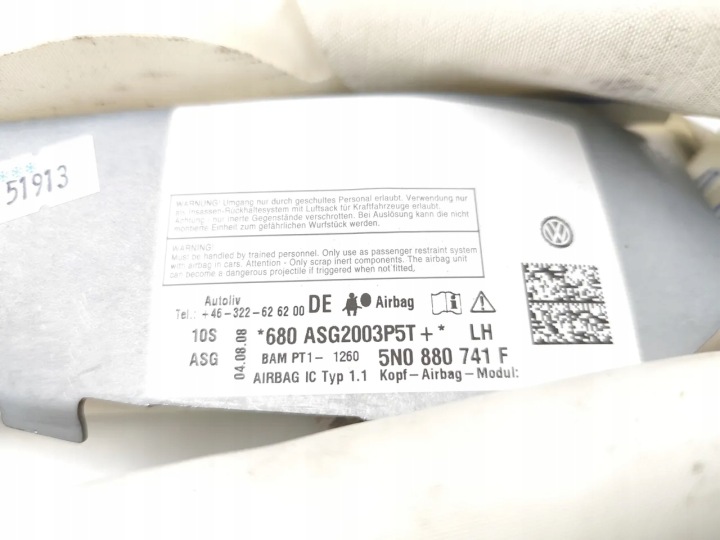 VW TIGUAN COUSSIN SÉCURITÉ AIRBAG DANS SUFICIE GAUCHE 2008 SUV 4/5DR (07-18)