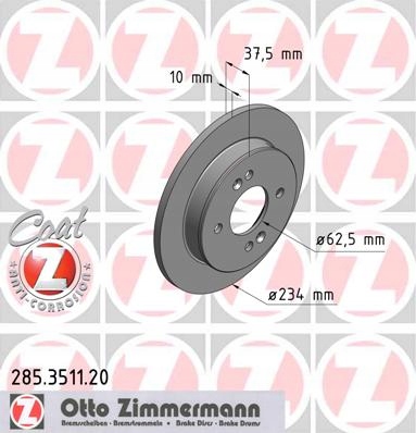 ZIMMERMANN KIA PICANTO 234MM DISCS REAR 285.3511.20 photo 1 - milautoparts-fr.ukrlive.com