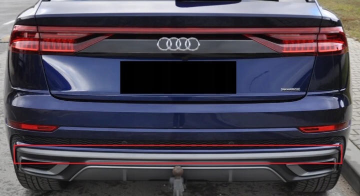 AUDI Q8 4M S-LINE 18-23 MOULURE CENTRALE PARE-CHOCS ARRIÈRE 4M8 OE COULEUR GRISE UZYWANA