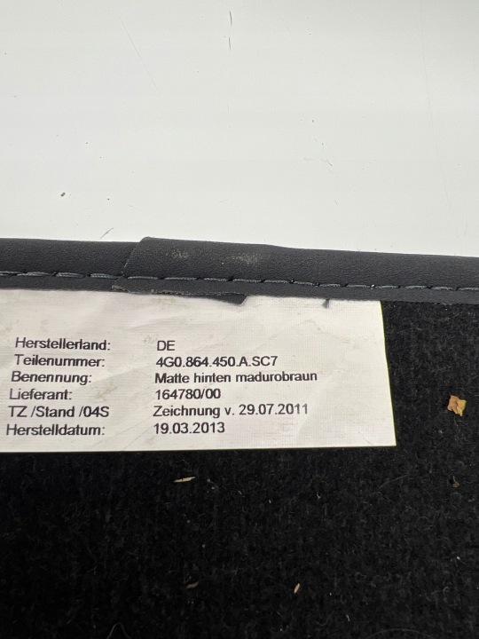 TAPIS DE SOL AUTOMOBILE AUDI A6 ALLROAD C7 4G0864450A