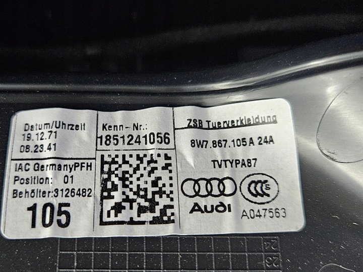 COLLECTEUR GAUCHES PORTES CUIR AMBIENTE AUDI A5 F5 CABRIO OEM 8W7867105A